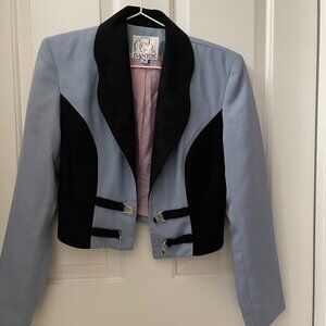 vintage 80s velvet trim light blue jacket